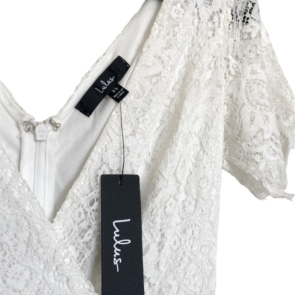 Lulus Glorious Love White Lace Short Sleeve Jumpsuit Size XS Classy Chic Bridal - Picture 5 of 6